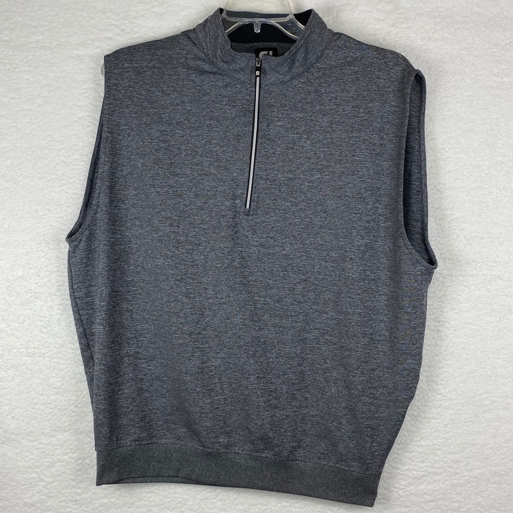 FootJoy Mens Golf Vest Large Gray Heather Quarter Zip Mock Neck Sleeveless 23012